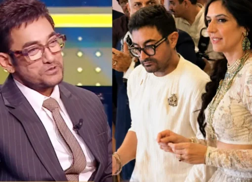 Aamir Khan and Sunny Deol smiling on the set of Kaun Banega Crorepati KBC 18