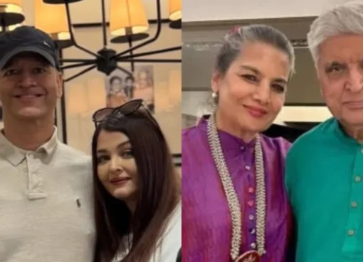 Aishwarya Rai smiling warmly while posing next to her brother Aditya.