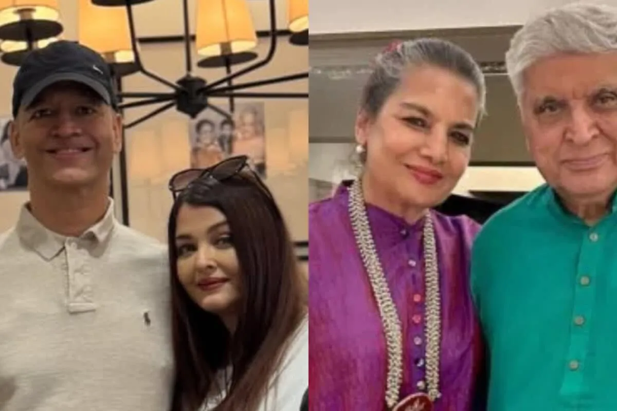 Aishwarya Rai smiling warmly while posing next to her brother Aditya.