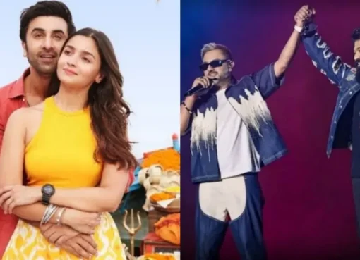 A split image showing Alia Bhatt looking thoughtful and Yash in a powerful, regal pose for Ramayana, representing major entertainment news.