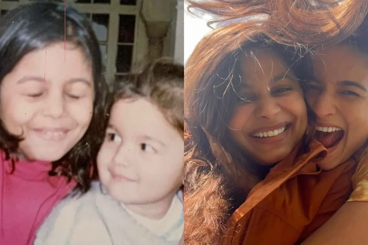 Alia Bhatt and Shaheen Bhatt sharing a tender moment, with one photo from childhood and another recent one.