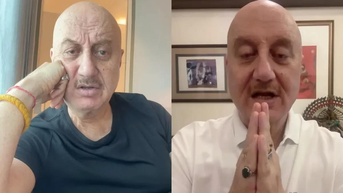 Anupam Kher with a serious, concerned expression urging for support.