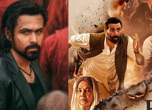 Movie posters for Awarapan 2 and Batwara 1947 side-by-side, with box office numbers overlaid.