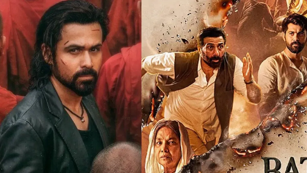 Movie posters for Awarapan 2 and Batwara 1947 side-by-side, with box office numbers overlaid.