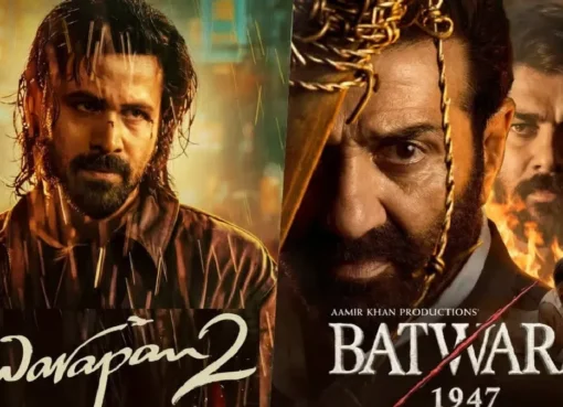 Movie posters for Awarapan 2 and Batwara 1947 with box office numbers.