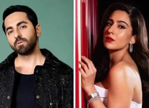 Ayushmann Khurrana and Sara Ali Khan smiling at an event.