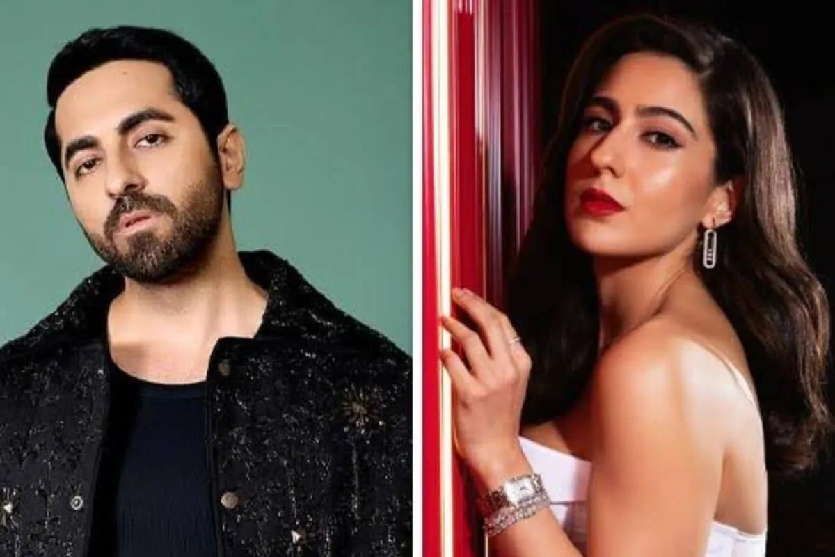 Ayushmann Khurrana and Sara Ali Khan smiling at an event.
