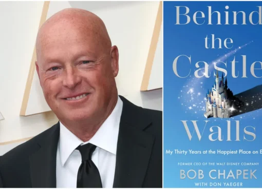 Close-up photo of Bob Chapek looking thoughtful, with a subtle Disney castle silhouette in the blurred background.