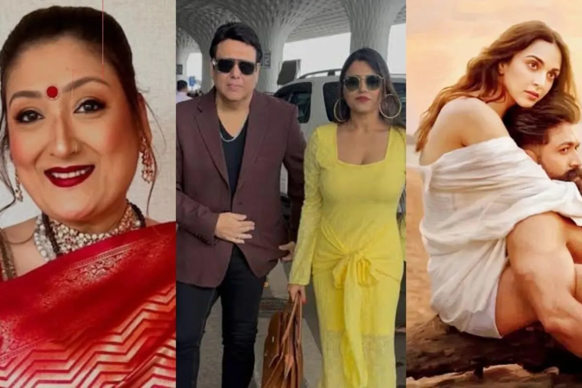 Collage of Sunita Ahuja and actor Govinda, and actors Yash and Kiara Advani.