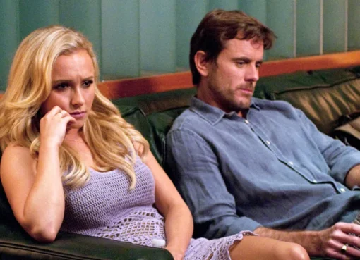 Charles Esten and Hayden Panettiere smiling on the set of 'Nashville'.