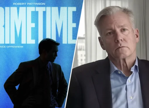 Robert Pattinson in a dark movie scene next to Chris Hansen