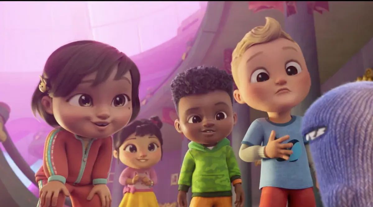 JJ and his friends from CoComelon exploring a colorful, magical new world from their upcoming movie.