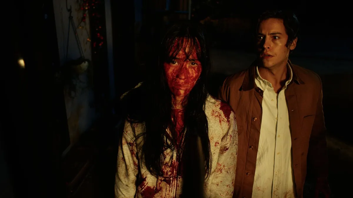 Cole Sprouse and Kiko Mizuhara in a still from 'Vintage Violence'