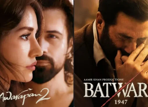 A stylized graphic representing two competing film posters, Awarapan 2 and Batwara 1947, clashing in a box office race.