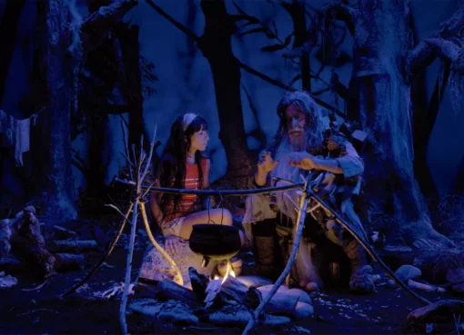 A still from a stop-motion animated film with a handmade, surreal aesthetic, likely featuring characters from 'Donkey Princess'.