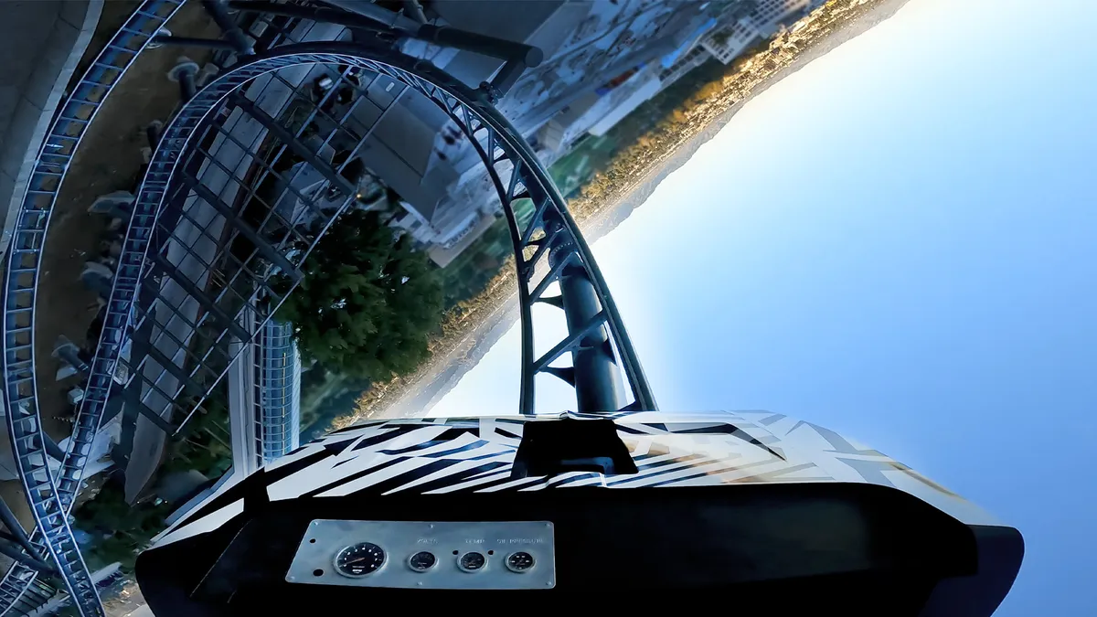 Image of a roller coaster track at Universal Studios Hollywood.
