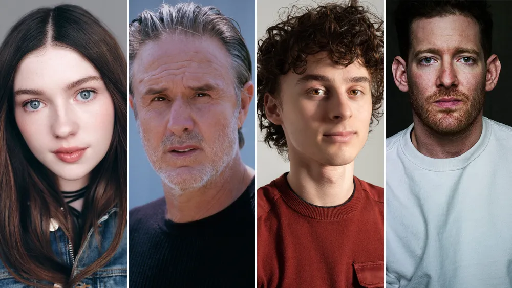 Actors Alexa Swinton, David Arquette, and Wyatt Oleff in a demolition derby movie.