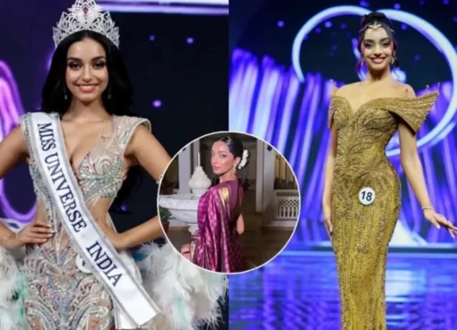 Portrait of Kazia Liz Mejo smiling and wearing her Miss Universe India crown.