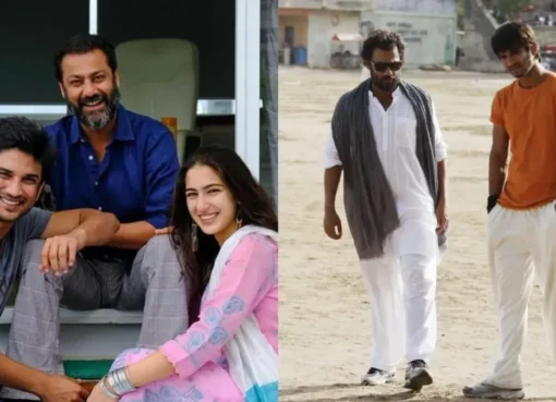 Abhishek Kapoor smiling, surrounded by film posters of his top movies like Kai Po Che and Kedarnath.