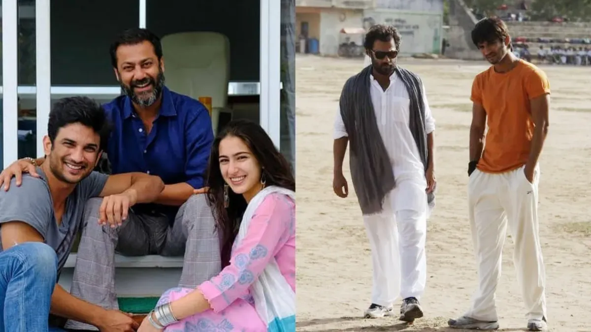 Abhishek Kapoor smiling, surrounded by film posters of his top movies like Kai Po Che and Kedarnath.