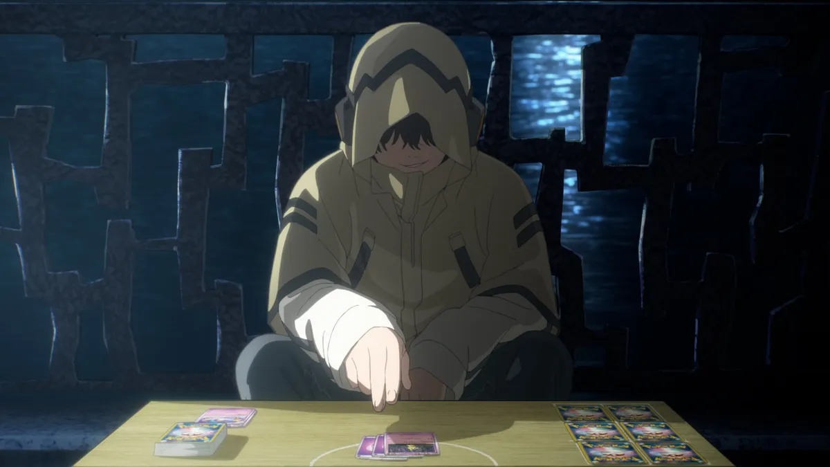 Anime style image showing the 'Pokémon: Wild Card' movie logo with a Pokémon character and a trading card game player in the teaser visual.