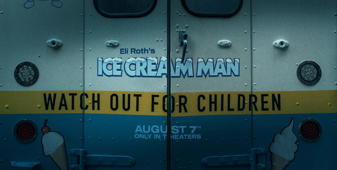 A stylized, eerie image of an ice cream truck at night with dark shadows.