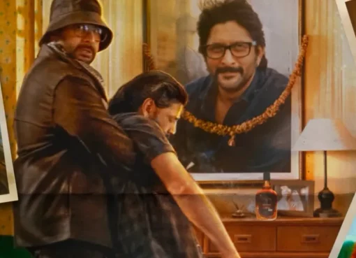 Arshad Warsi smiling in a movie still for the Hindi crime comedy Jeevan Bheema Yojana.