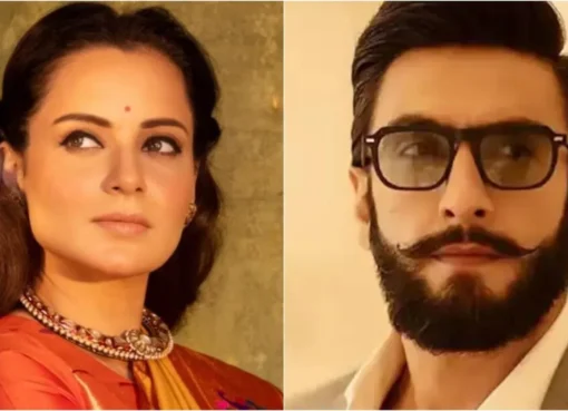Kangana Ranaut and Ranveer Singh featured in a news collage.