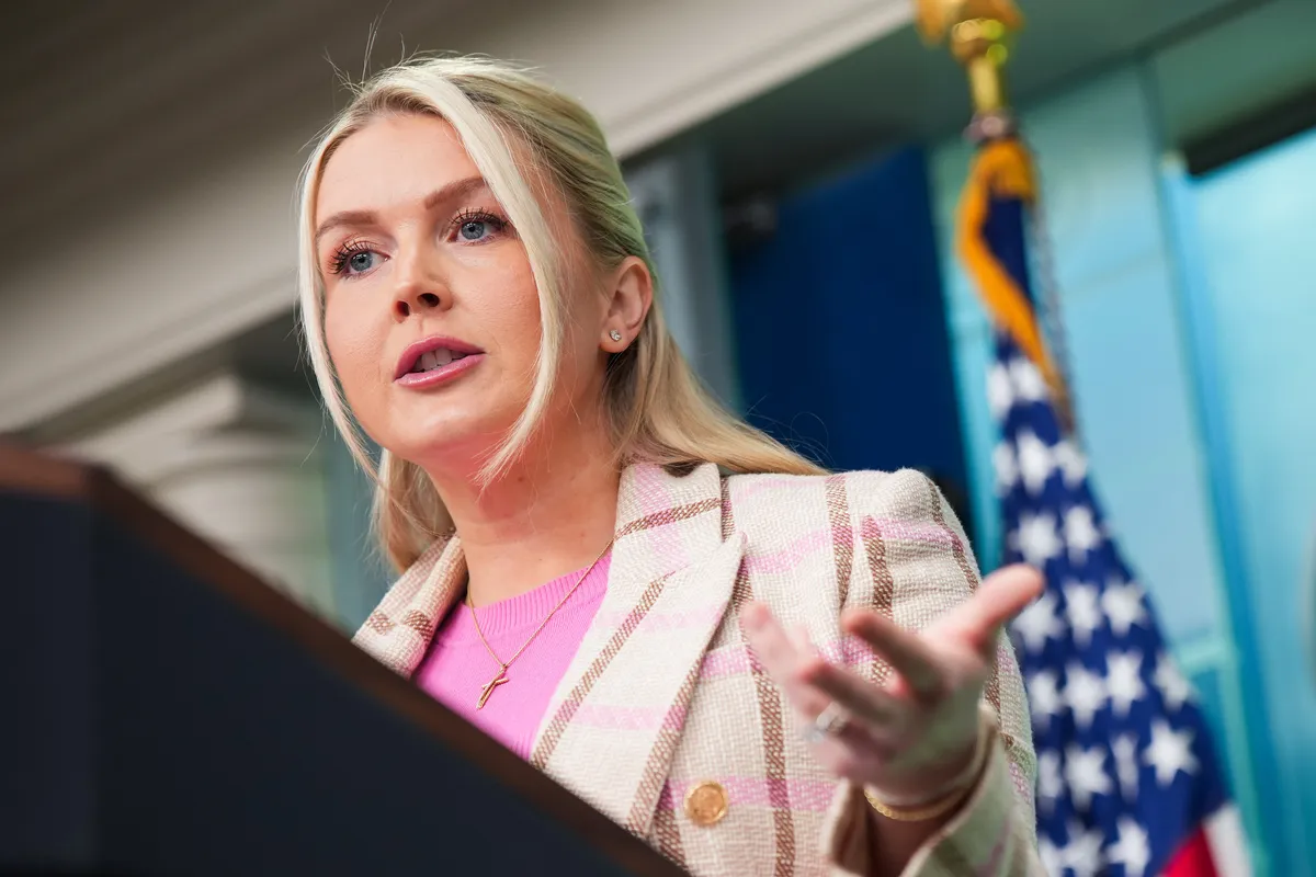 Karoline Leavitt speaking at a press conference