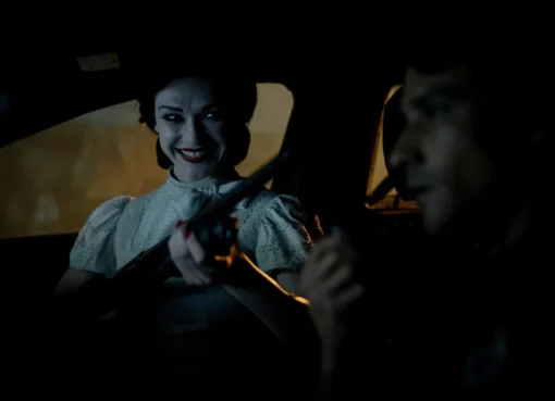 Insidious movie poster with a spooky figure and Spider-Man flying through a city