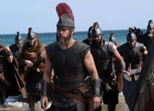 A movie poster for 'The Odyssey' showing epic scenes.