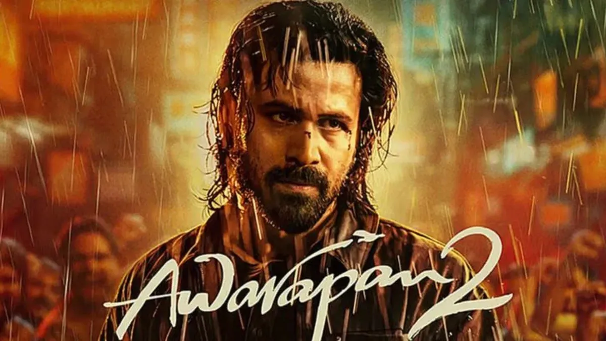 Emraan Hashmi looking intense in a scene from Awarapan 2, with dynamic, possibly stylized lighting and a determined expression.