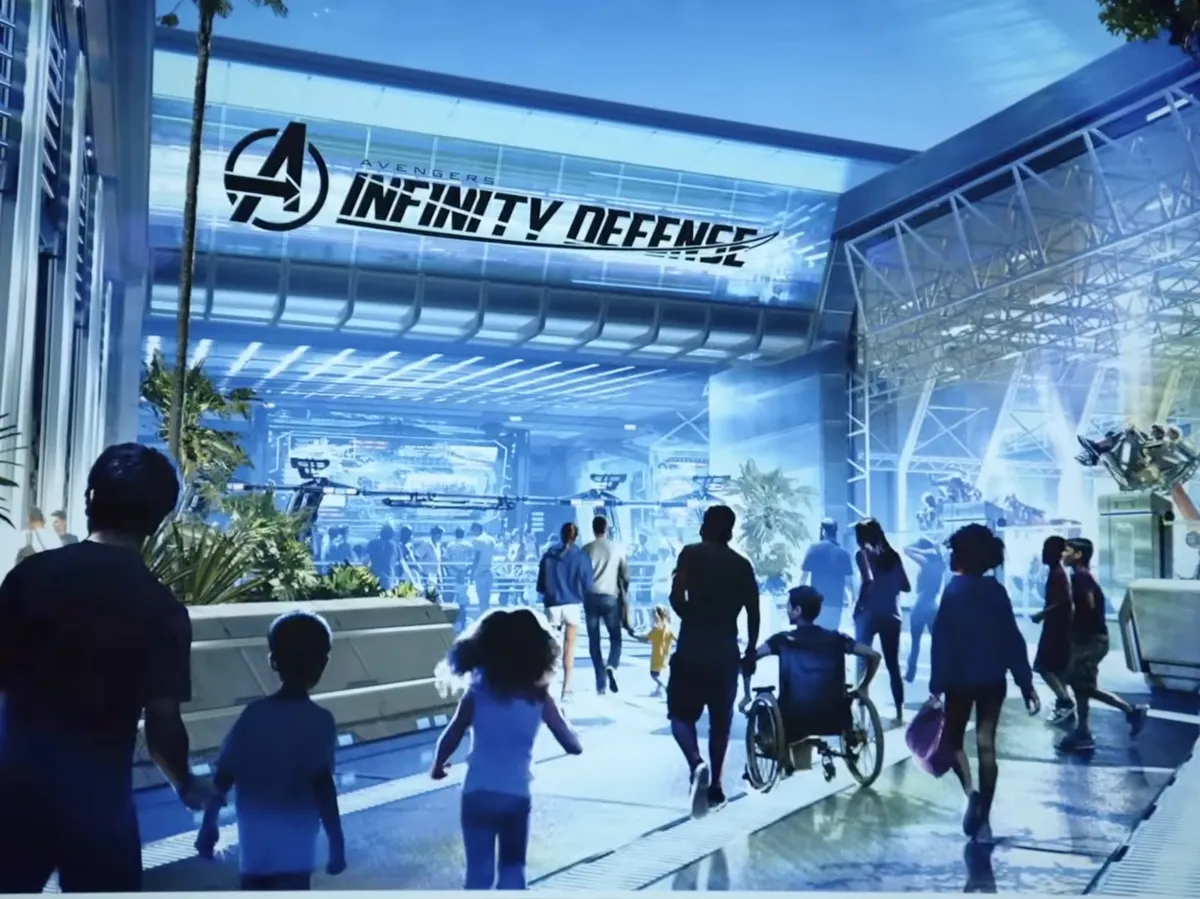 A graphic showcasing Disney's D23 announcements with Marvel and Indiana Jones themes.
