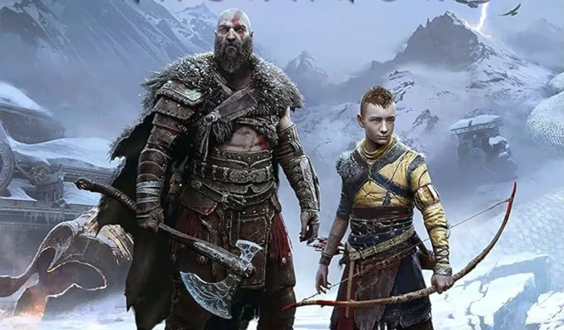 Kratos wielding his axe in a still from the God of War video game.