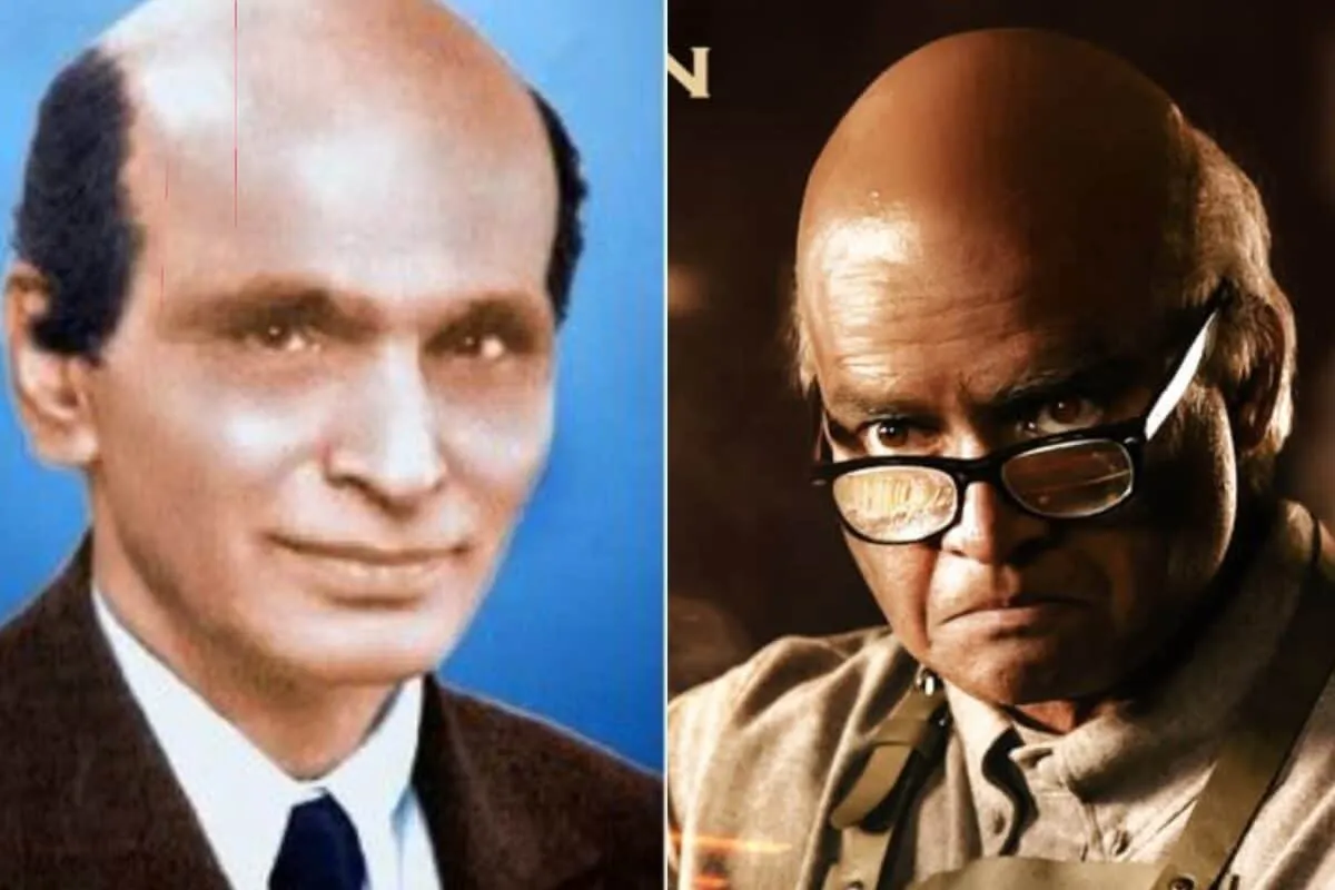 R Madhavan as GD Naidu, a visionary inventor, in a vintage-style film poster.