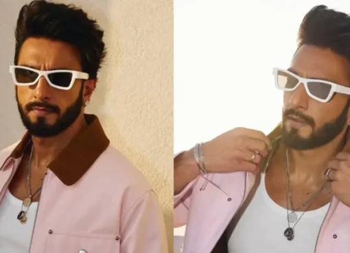 Ranveer Singh looking intense on a film set, possibly in an action sequence.