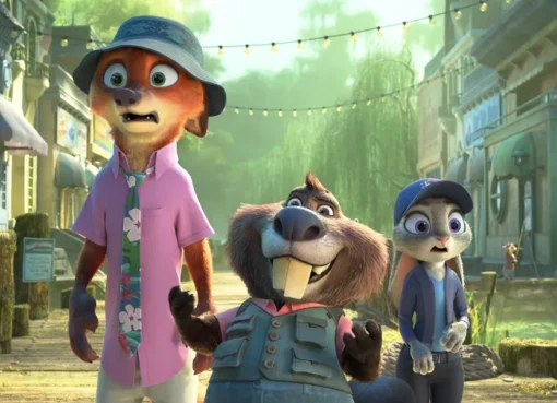 Zootopia characters Judy Hopps and Nick Wilde on screen.
