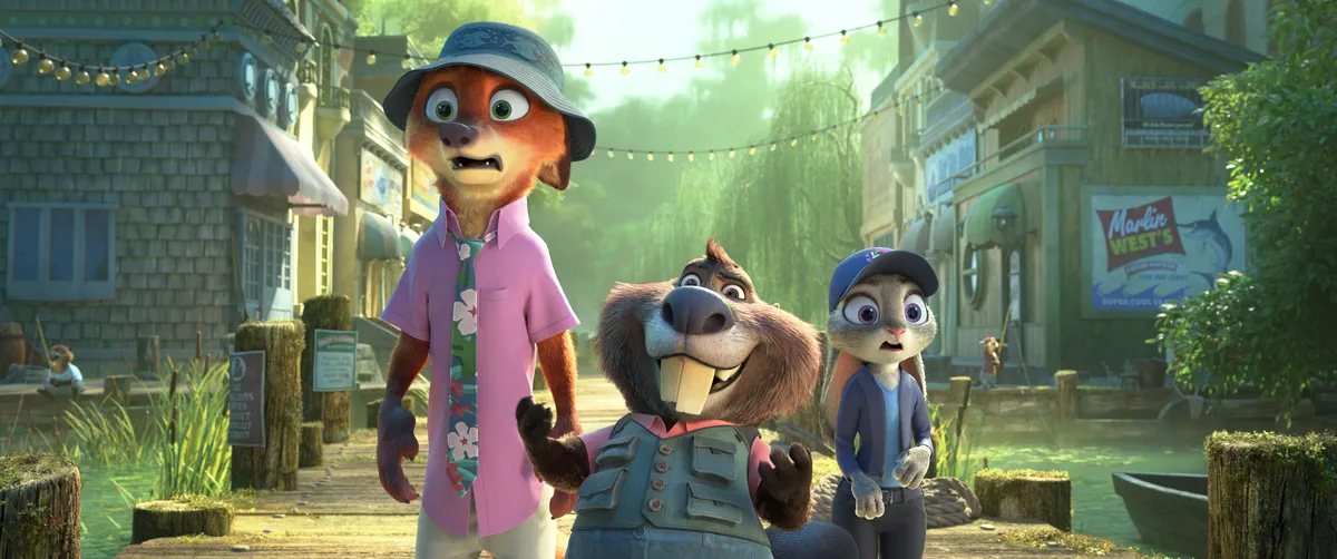 Zootopia characters Judy Hopps and Nick Wilde on screen.