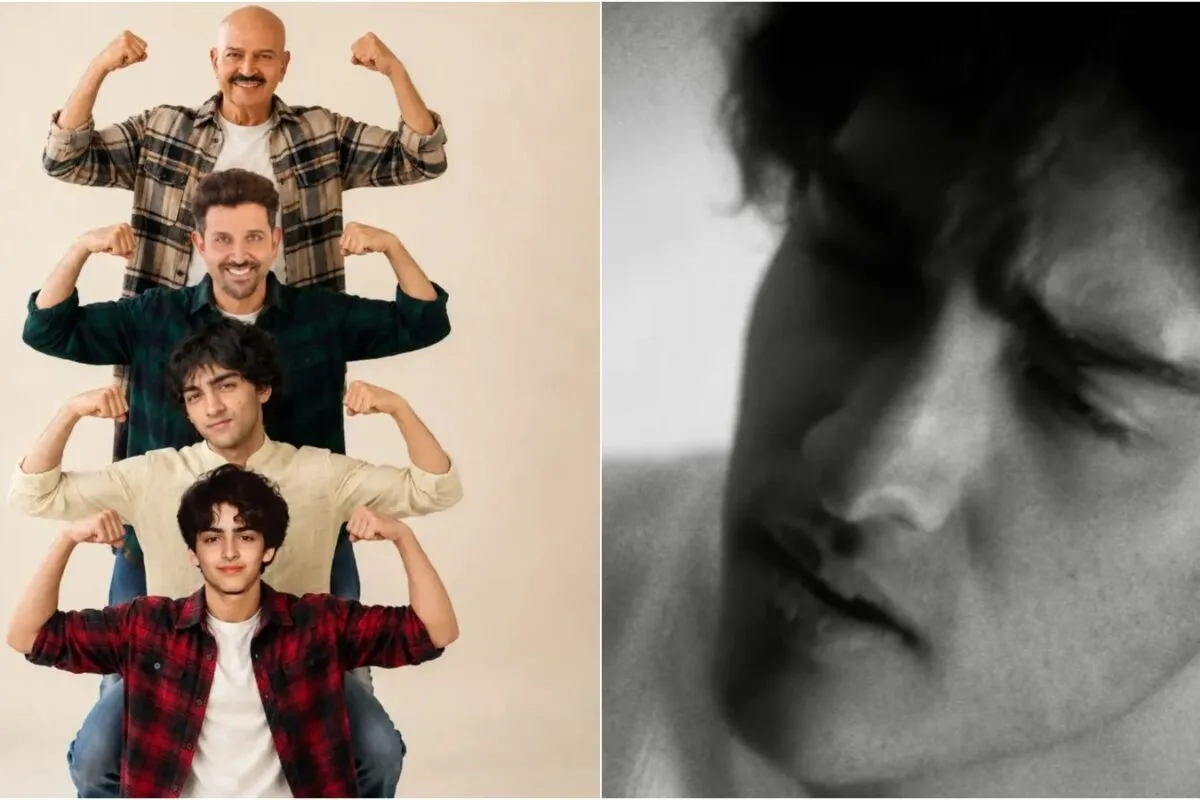 Rakesh Roshan smiling proudly, with text celebrating Hrehaan Roshan's musical debut.