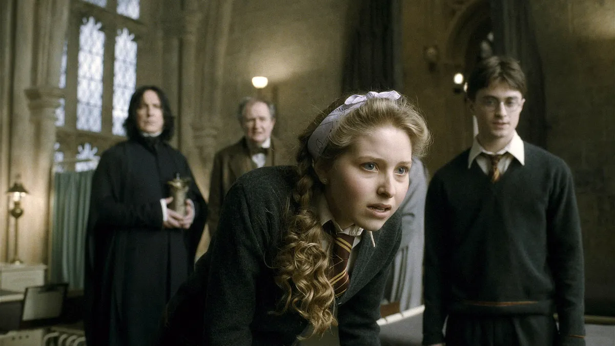 Jessie Cave, known as Lavender Brown from Harry Potter, during a TV interview.