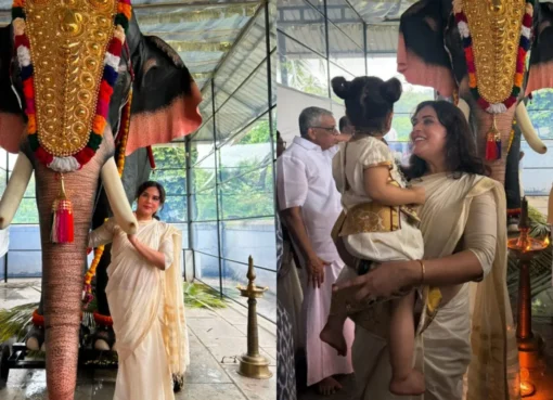 Richa Chadha and her daughter Zuneyra celebrating Onam.