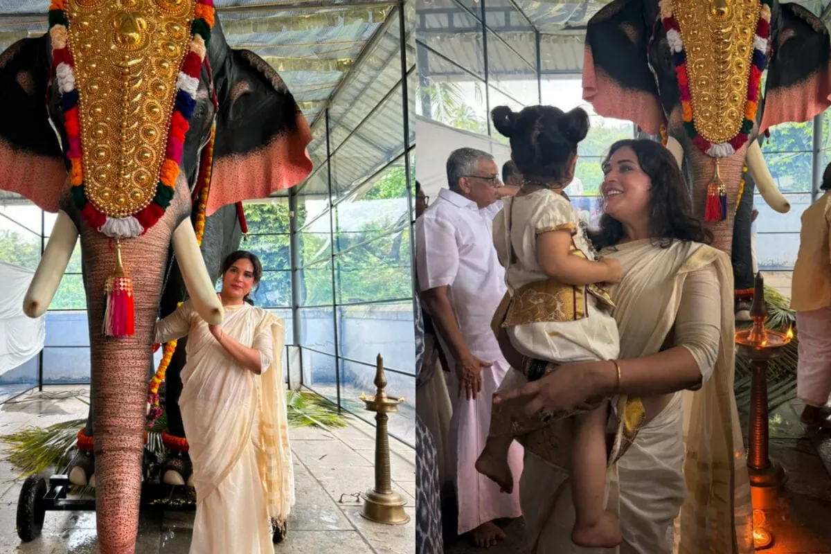 Richa Chadha and her daughter Zuneyra celebrating Onam.