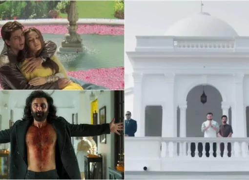 Exterior shot of Saif Ali Khan's grand Pataudi Palace with lush green lawns.