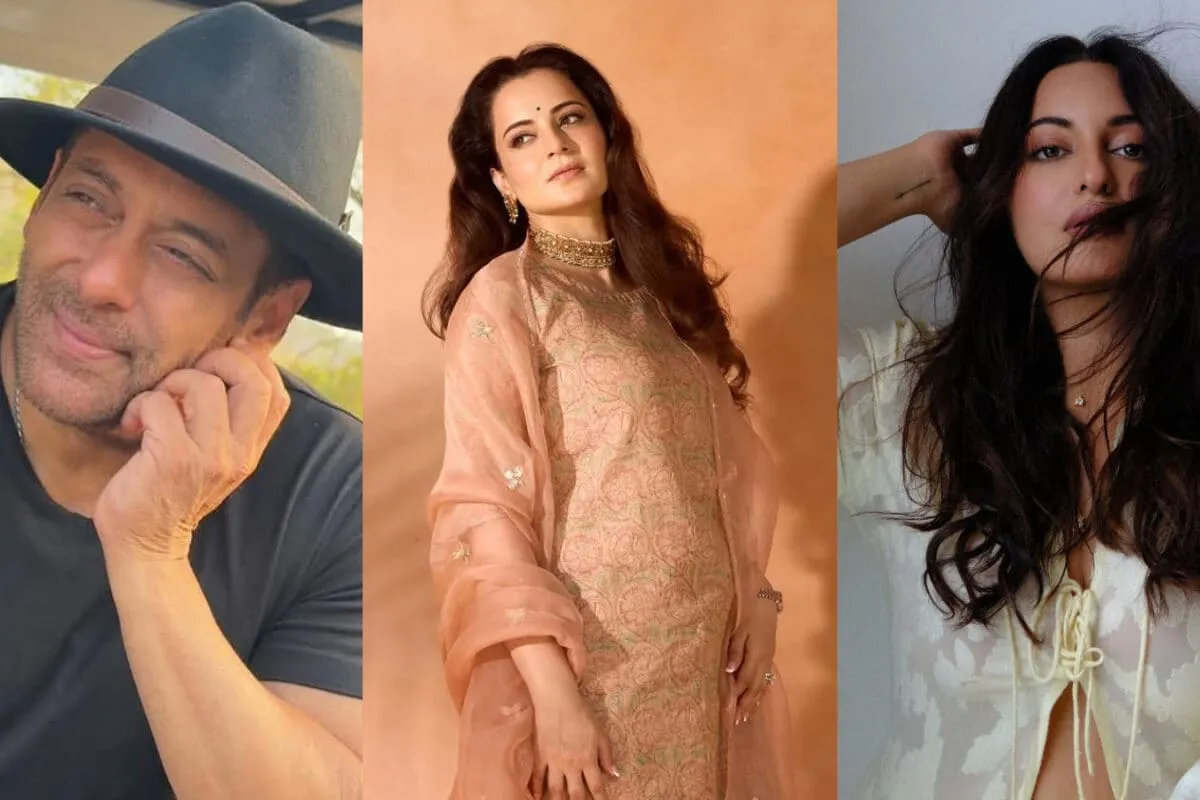 Salman Khan looking serious and Kangana Ranaut posing for a photo