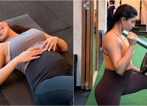 Samantha Ruth Prabhu doing a gentle workout in a bright, airy space with focus and peace.