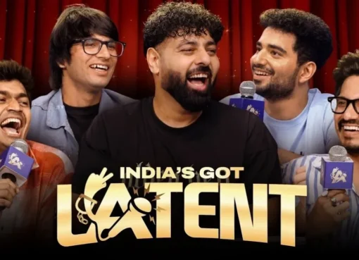 Samay Raina and Sourav Joshi laughing together on a simple set.