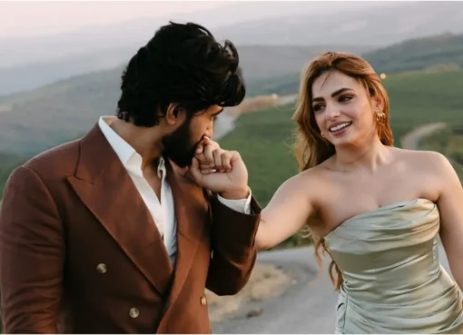 Sukriti Kakar and Shoumik Shetty smiling after their engagement proposal.