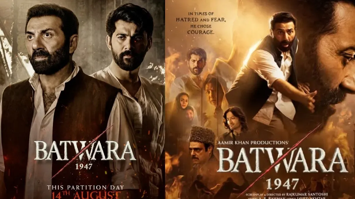 Sunny Deol and Preity Zinta looking intense in a 'Batwara 1947' movie poster.