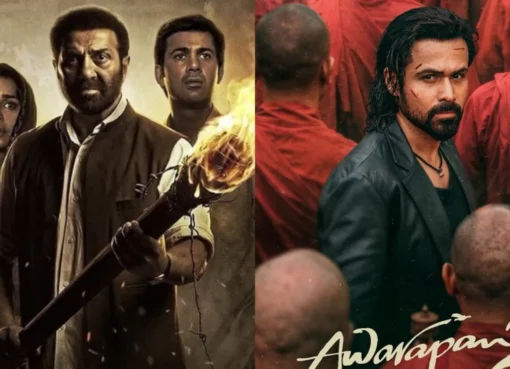 Movie posters for Batwara 1947 and Awarapan 2 facing off.