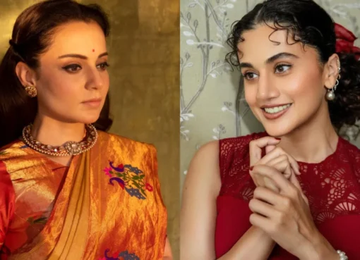 Taapsee Pannu with a subtle smile, possibly on a film set.